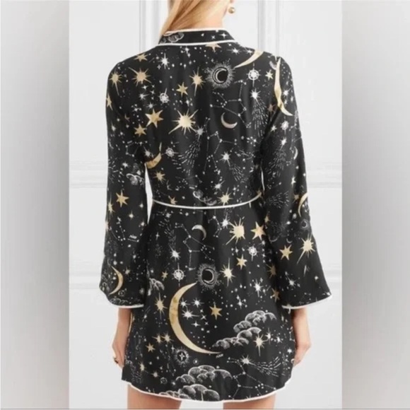 Rixo Black and Gold Celestial Print Wrap Dress - Picture 2 of 6